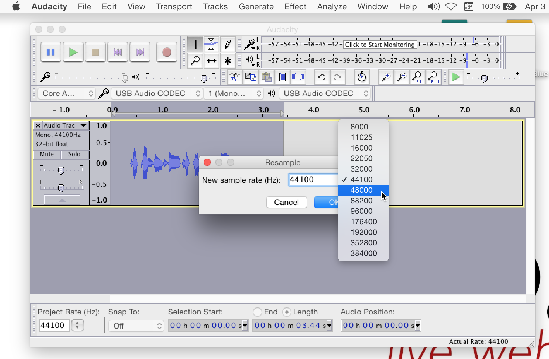How To Change Audacity's Sampling Rate to 48,000 Hz